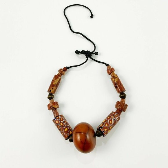 Vintage Other - Venetian Millefiori Phenolic Resin African Amber Bronze & Bauxite Trade Beads